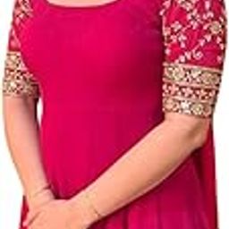 Women's Heavy Fox Georgette Embroidered Gown with Zari Work & Dupatta | 50"+ Length | 3.5m Flare | Inner Micro Cotton-image-41