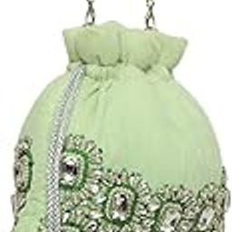 Vintage Evening Clutch Handbag, Mint Green with Crystal Beading and Green Pearl Drops, Drawstring Closure, 45cm Detachable Strap-image-54