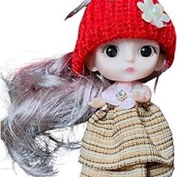 J s Imitation Jewellery Mini Fashion Doll with Red Knit Hat, Grey Hair, Striped Dress and Red Shoes, Collectible Toy-image-99