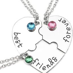 Women's Bff Best Friends Forever Heart Puzzle Jewellery Initial Chain 3 Necklaces-image-21