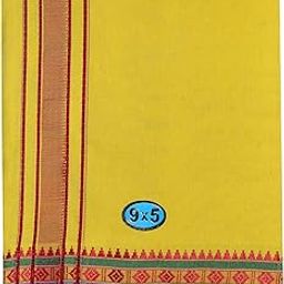 Mens Panjakejam 9X5 Cotton Dhoti + Towel set (Yellow)-14