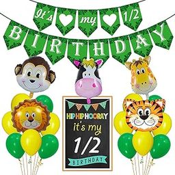 Party Propz Jungle Theme Half Birthday Decorations - 36 Pcs Animals Theme Half Birthday Decoration Combo | Birthday Decorations for Baby 6 Months |Half Birthday Decoration For Baby Boy-15