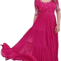 foxdx Womens Faux Georgette Sequence Embroidered Ankle Length Anarkali Gown-picture-12