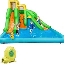 BOUNTECH Inflatable Water Slide, 6 in 1 Kids Waterslide Park for Outdoor w/Blower, Dual Slides for Racing Fun, Splash Pool, Blow up Water Slides Inflatables for Kids and Adults Backyard Party Gifts-image-48