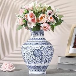 9 Inch Blue and White Vase Chinoiserie Ceramic Porcelain Chinese Handmade Oriental Vase for Home Office Bookshelf Table Decor(Blue C) (Blue B)-image-109