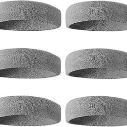 Beace Sweatband Sports Headband for Men and Women, Moisture Wicking Athletic Cotton Terry Cloth Sweatband for Tennis, Running, Gym, Working Out, 6pcs, 6Gray-image-47