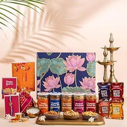 Gladful 18-in-1 Ties of Love Rakhi Gift Box with Gourmet Millet Mixes, Namkeen, Loyka Brittle, Date Nut Squares, Scented Candle, Rakhi & more-image-29