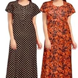 Permium Combo Cotton Long Half Sleeve Printed Nighty for Women-Black-Yellow-picture-24