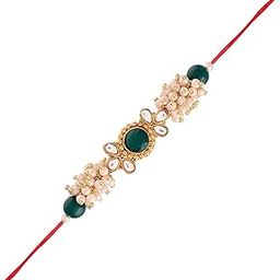Rakshabandhan Designer Kundan Pearl Rakhi Rakhi With Roli Chawal & Rakshabandhan Card For Brother/Bro/Bhai (R011)-image-58