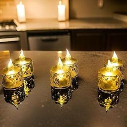 Ein Sof 6 Pcs Flameless and Smokeless Decorative Crystal Candles Transparent Acrylic Led Tea Light Candle for Decoration (6 Pieces, Yellow, 5 cm)-13