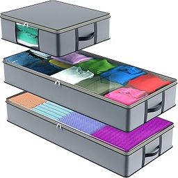 BLACKBOXES Non-Woven 2 Large Underbed Storage Bags + 1 Organizer Bin Foldable Under Bed Containers For Clothes, Blankets, Toys & Shoes, Gray, 5.9 Cm, 17.7 Grey-image-31