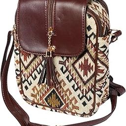 Handcrafted Boho Sling Bag for Women | Ethnic Aztec Printed Crossbody Bag with Adjustable Strap & 2 Compartments with Zipper Closure | Travel Purse for Daily Use & Gifts | (17cm x 22cm)-image-93