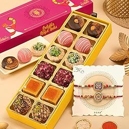 HyperFoods® Rakhi with Sweets Raksha Bandhan Gift Hamper 12 Pcs Assorted Sweets Gift Pack Hamper The Tapestry of Affection Rakhi Set of 2 with Roli & Rice-image-80
