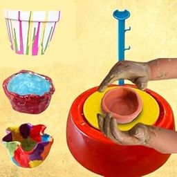 DIUSFY Toy Magic Pottery Wheel Art Set for Kids | Pottery Making Kit with Clay, Colors, Brushes & Tools | Educational & Creative Toy | Pot Making Machine | DIY Activity Set | Made in India-image-5