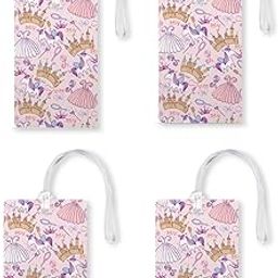 Princes Theme Luggage Tags, Bag Tag Travel Id Labels Tag for Baggage Suitcases Bags with Silicon- Ideal for Women & Girls |Set of 4 | Multicolor-45
