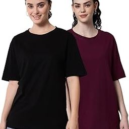 Women Cotton Half Sleeve Printed Oversized Relaxed Fit T-Shirts/Girls (Pack Of 2)-image-17
