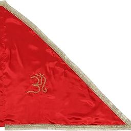 DOKCHAN Handmade Om Red Satan Silk Flag With Gota Kiran Golden Border Triangle Outdoor Flag (50cm)-image-56