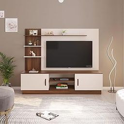 BLUEWUD Rowlet Large Engineering Wood Floor Standing TV Entertainment Unit Set Top Box Stand/TV Cabinet with Shelves for Books & Décor Display Unit Bed Living Room Upto 55 Inches (Brown Maple & Beige)-19