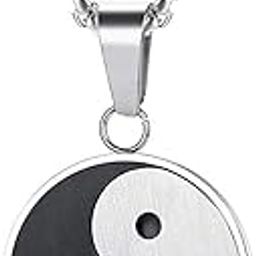Stainless Steel Matte Finished Yin Yang with Free Chain 24" Pendant Necklace for Men/Boys-image-38