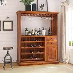 Reliable furniture Sheesham Wood Bar Cabinet & Wine Rack with Glass Holder, & Door Cabinet for Home, Kitchen | Foldable Bar Cabinets | Wooden Bar Storage Cabinet-Honey Finish (Natural Honey B2)-image-53