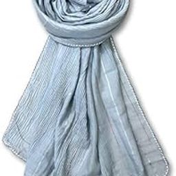 Scarf for Women Stylish Crushed Stripes Cotton with Crochet Lace Border | Hijab Scarf | Stole | Soft, Lightweight, and Latest Scarves | 73 x 30 Inches-image-4