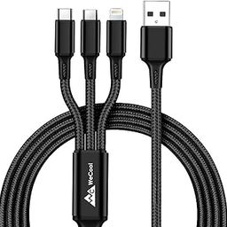 Wecool Nylon Braided 3 in 1 charging cable | Fast charging cable with 3 Ports | Multi pin charging cable | Charging cable to charge Device with Lightning,Type C,Micro USb Port | Charger cable -1.2 Mtr-28