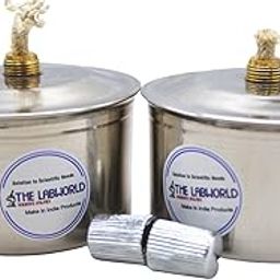 Labworld spirit lamp set of 2,stainless steel for laboratory use in school,colleges or common purpose use as fire source with wicks-Fuel Powered-32