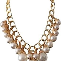 Statement Pearl Necklace with Gold Polished Chain, Elegant White Faux Pearl Drops, Fashion Choker Style-image-22