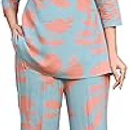 2-Piece Women's Co-ords Set - Viscose Rayon Round Neck 3/4 Sleeve Regular Fit Casual Shirt & Trousers Printed Design-image-48