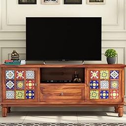 The Little Wood Solid sheesham Wood tv Unit 1 Drawer 2 Door Cabinet Natural Teak Finish Colour Brown-17