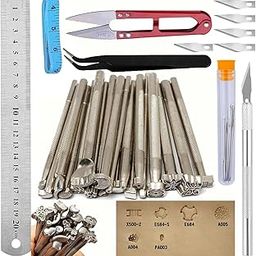 DIY Crafts Leather Stamping Tools Leather Working Saddle Making Stamps Set Leather Craft Stamping Tools & Other Leather Accessories for Handmade Leather Shoe Leather (Pack Of 1 Kit)-32