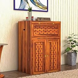 Treos Furniture Solid Sheesham Wood Inverter Cabinet | Rosewood Inverter Stand with Ventilated Doors & Foldable Front Panel | Multipurpose Storage Cabinet for Home & Office (Natural Finish)-image-24