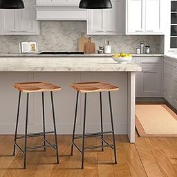 APRODZ Jean Steel Frame Mango Wood Bar Stools – Set of 2 Naturally Stained Wooden Seats with Sturdy Black Metal Base for Kitchen, Bar & Dining Area-image-42