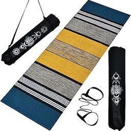 Luxe Looms - Yoga Mat for Women and Men, Size- 2x6 feet (180X60cm), Pure Cotton with 6 mm Thick, Anti Slip Mat for Home or Gym Yog Workout and Pilates, Washable Color- green/Yellow-image-33