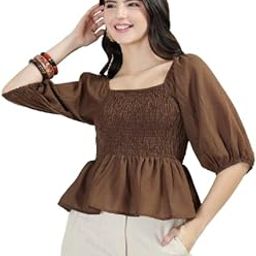 Women's Square Neck Smocked Peplum Green Top-image-87