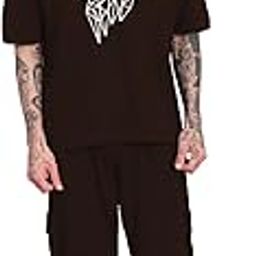 Men's Oversized Cotton Printed Co-ords Set | Streetwear T-Shirt and Lower | Summer Lounge Wear for Men (LION)-picture-11