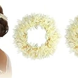 BeeLove (2 Pcs) Scented Mogra Gajra Hair Scrunchies for Women & Girls | Artificial White Jasmine Flower Bun Accessories | Voluminous Reusable Fake Gajra with Rubber Band for Wedding & Festive-image-10
