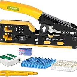 XIKKART Crimping Tool RJ45 | Pass Through Kit All-in-One Ethernet Crimper Cat7 Cat6 Cat5E Tools with Network Cable Tester + Battery, 10-Pack Cat6 RJ45 Passthrough Connector, 10pc Boots (Multicolor)-32