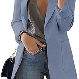 Womens Casual Blazers Open Front Long Sleeve Lapel Collar Work Office Jacket, Blue, Large-17