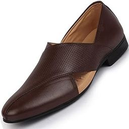 fausto Men's Ethnic Leather Peshawari Slip On Shoes for Wedding|Party|Occasions|Fashion|Stylish|Outdoor|Lightweight|Shoes with TPR Sole (6-13 UK)-picture-14