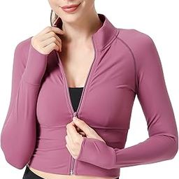 Women's Full Zip Lightweight Workout Slim Fit Jacket Running Sports Crop Top-image-34