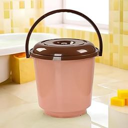 Kuber Industries 13 Litre Multi-purpose Plastic Bath Bucket for Bathroom & Kitchen with Lid | Portable Storage Container Bathing Bucket & Balti for Home | Transculent - Peach & Brown-image-40