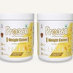 Pro360 Weight Gainer High Protein Powder - Calorie Rich Complete Nutritional Supplement - Triple Protein Source with 25 Vital Nutrients for Men & Women - Mango Flavour - (250+250) g Pack of 2-image-6