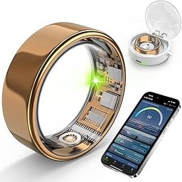 Free Shark Smart Ring with Sleep Monitoring, Step Counting, Heart Rate, for iPhone and Android, No Subscription Fee, IP68 Waterproof Health Tracker (Gold, 7)-image-22