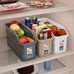 Kuber Industries 4000 ML Set of 3 Bpa Free Plastic Easy Pull Out Fridge Basket for Vegetables and Fruits | Multipurpose Storage Tray for Kitchen | White, Grey & Beige-image-10