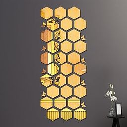 Chote Mote Seller - 30 Hexagon with 10 Butterfly Golden Stickers for Wall, Mirror Wall Decor Sticker, Wall Mirror Stickers, Kitchen.-image-3