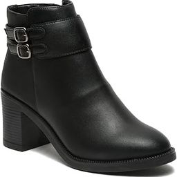 Women's Slipon with Both side Elastic Ankle Length Comfort Mid Top Heel Boots-picture-2