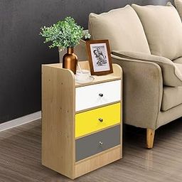 Kawachi Wooden Home Bedroom End Bedside Table with 3 Drawers Storage (Beige)-image-72