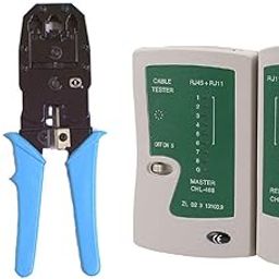 Plan4Buy Rj45 Rj11 RJ12 UTP Cat5E/Cat6 LAN Cutter 4P4C 4P2C Crimping Tool with Network Lan Cable Tester Combo Set-31