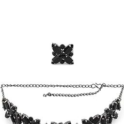 Black Dazzling Stones Embellished Contemporary Necklace Earring & Ring Set For Women-ZPFK12620-image-40